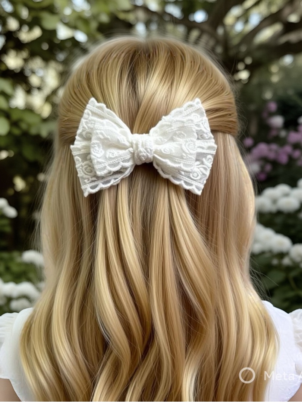White Lace Hair Bow Clip , Handmade and NWOT